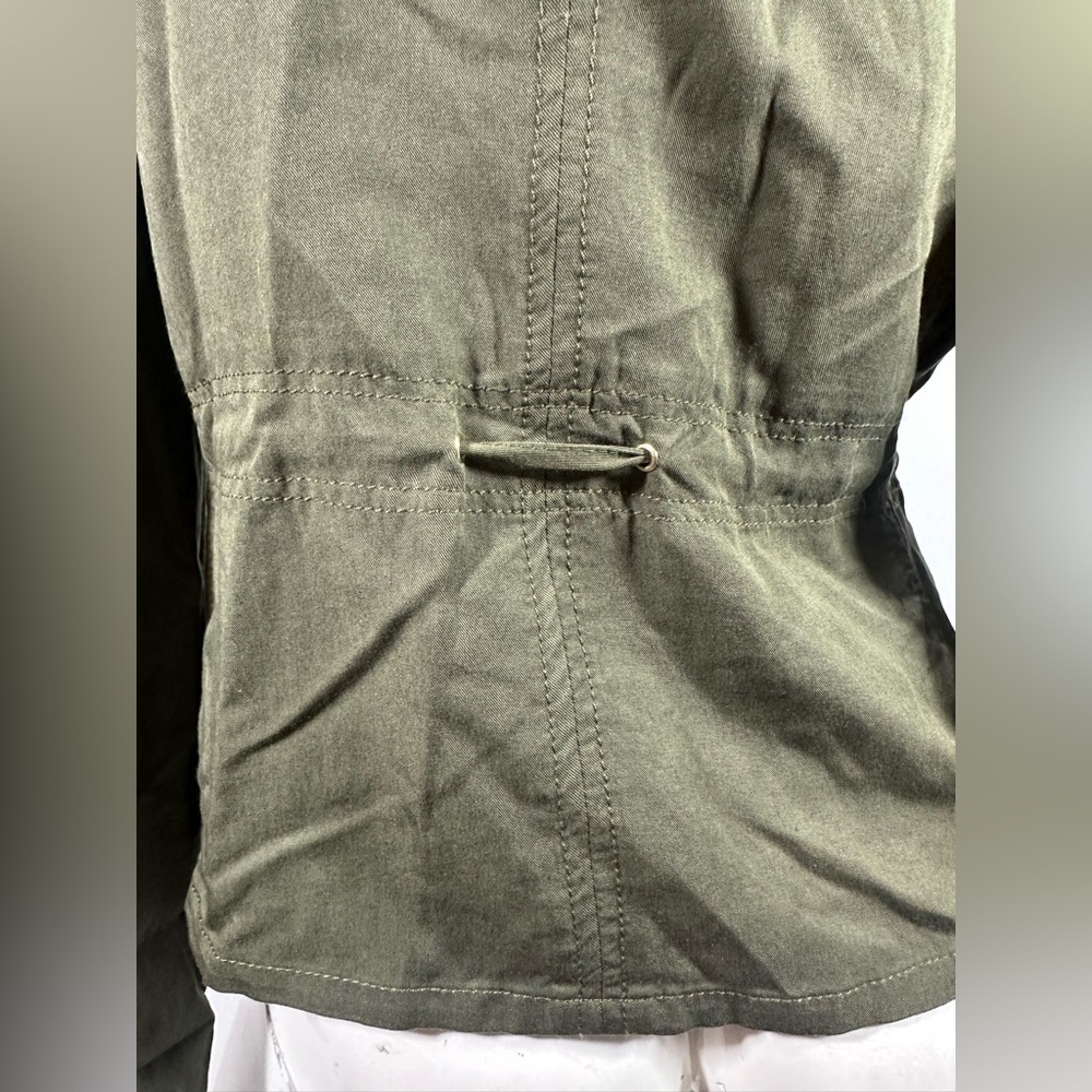 White House Black Market Sz 6 Utility Jacket Shirt Army Green Roll Tab Sleeves - Picture 8 of 13